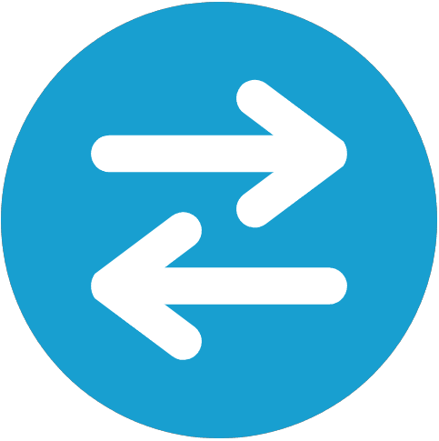 Two bidirectional arrows on blue circle background icon