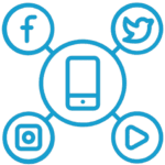 Social media logos with smart phone conceptual icon