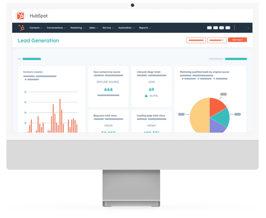 HubSpot lead gen dashboard in desktop screen img
