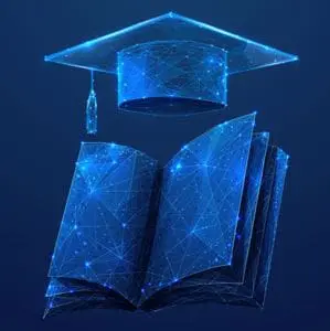 Abstract graduation cap over a book