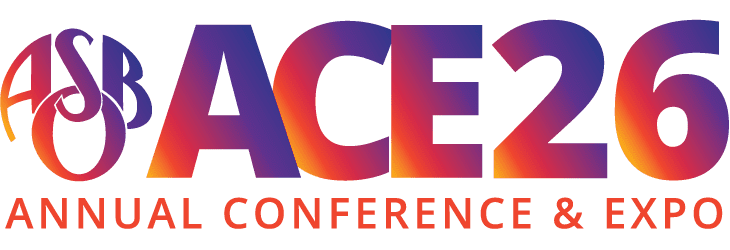 ASB ACE26 annual conference & expo logo in a purple-to-orange gradient with bold letters and the slogan 'ANNUAL CONFERENCE & EXPO'