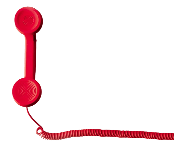 Red telephone handset with a coiled cord extending to the right.