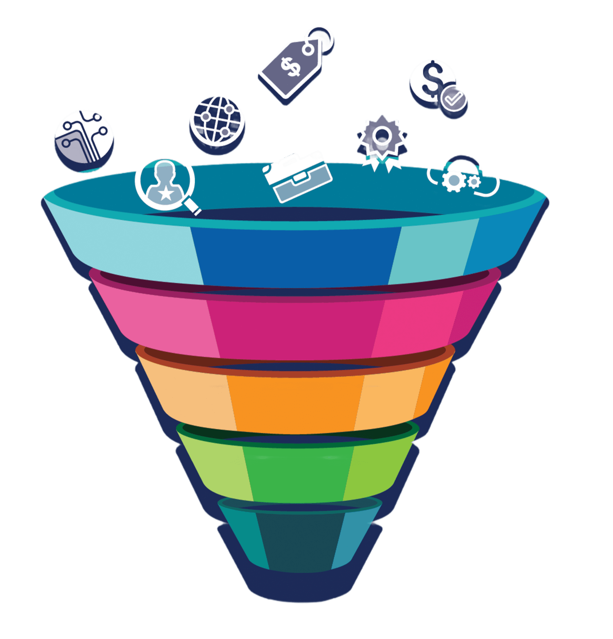 sales funnel multicolor graphic
