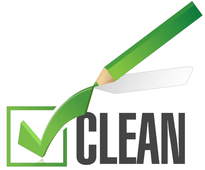 Green pencil checking box next to word CLEAN icon