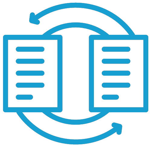 Blue files encircled by bilateral arrows conceptual icon