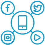 Social media logos with smart phone conceptual icon