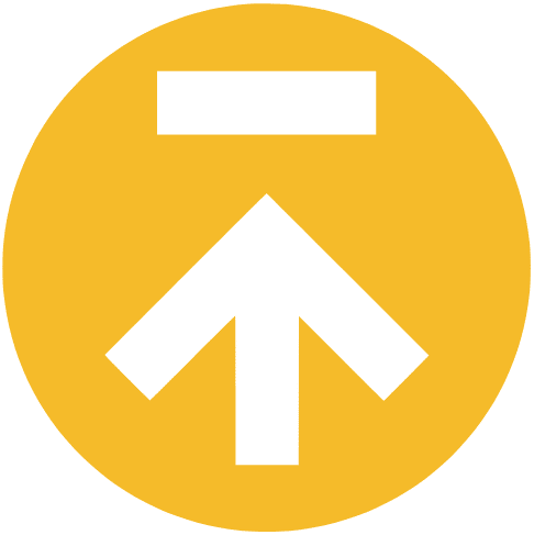 White upwards arrow on mustard circle background icon
