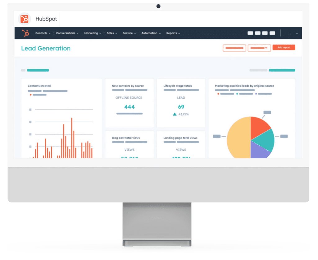 HubSpot lead gen dashboard in desktop screen img