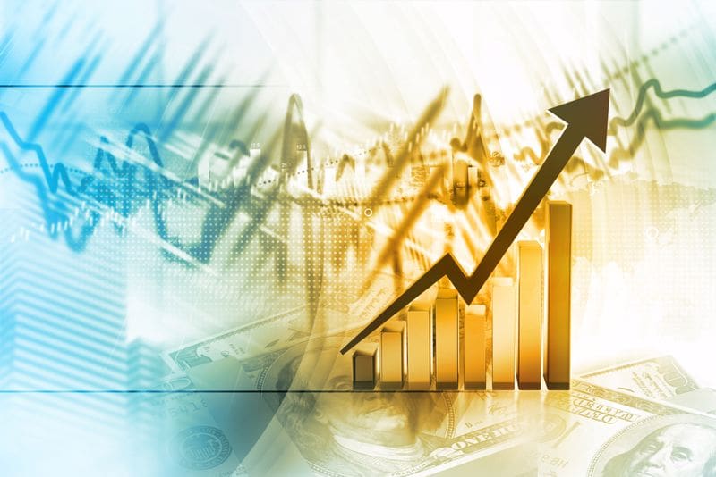 Budget concept graphic with bar chart and financial images