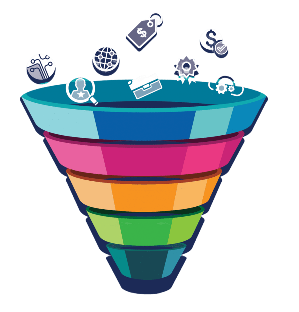 sales funnel multicolor graphic
