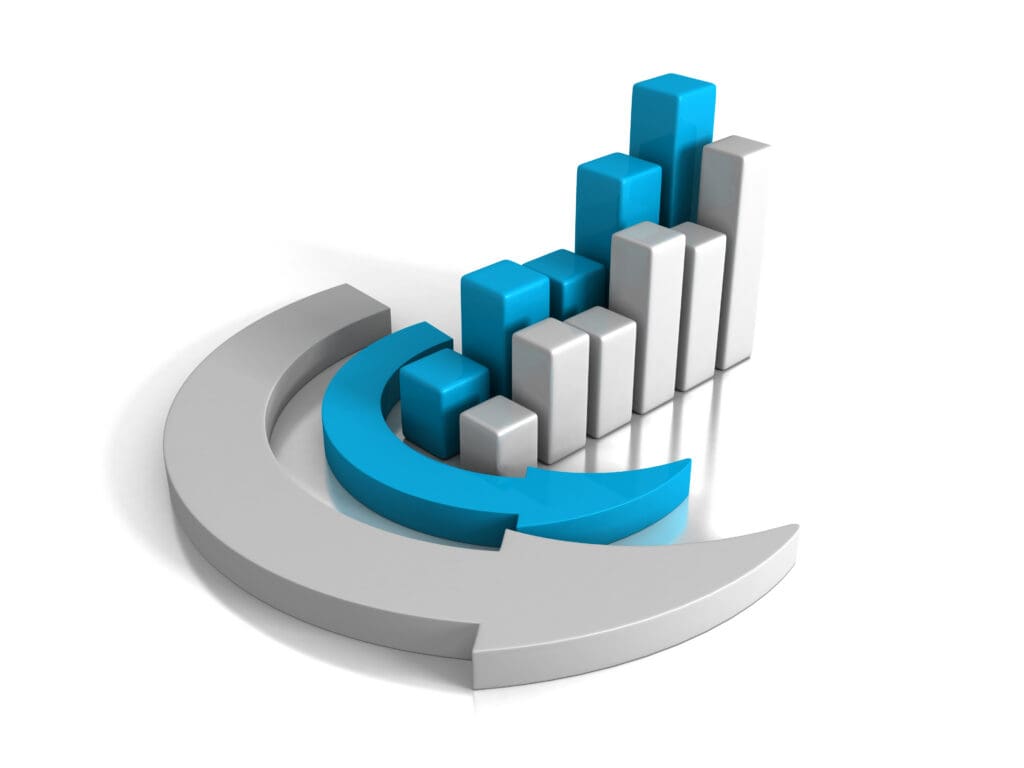 Growing Sales Bar Chart Diagram With Arrow Around